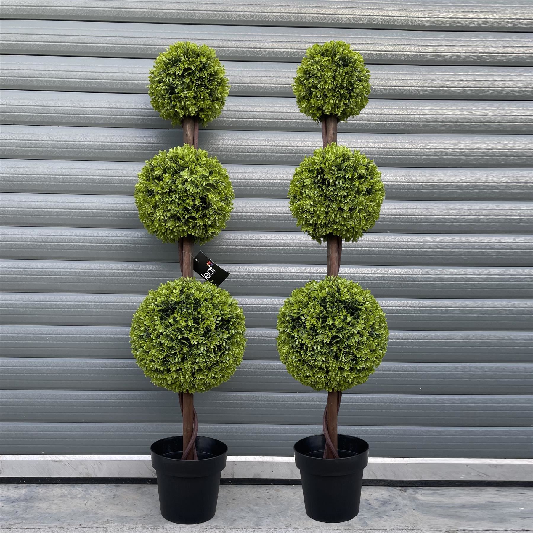 120cm Pair of Green Triple Ball Topiary Trees - Premium Quality