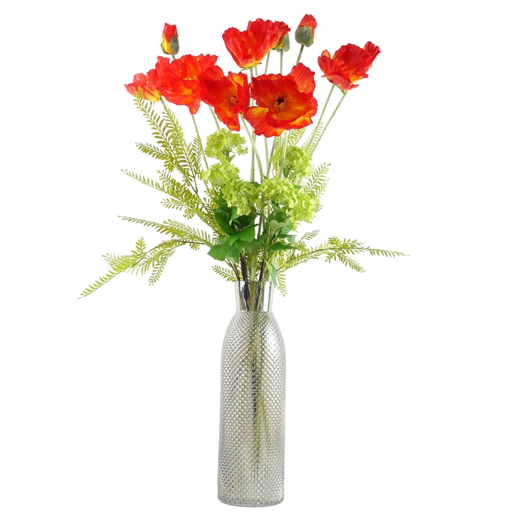 Pack of 6 x 100cm Artificial Poppy Stem - 2 Flowers - Premium Quality