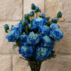 6 x 55cm Blue Peony Artificial Flower Stems - 24 flowers 18 buds - Premium Quality