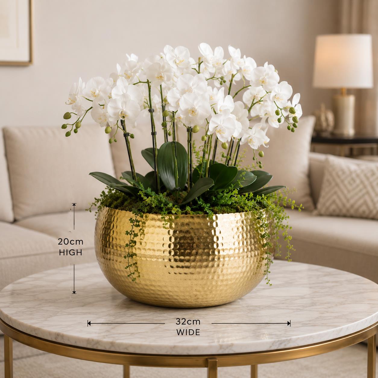 Leaf XL Metal Bowl Planter 32 x 20cm Hammered Gold Colour - Curvy Edge