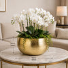 Leaf XL Metal Bowl Planter 32 x 20cm Hammered Gold Colour - Curvy Edge