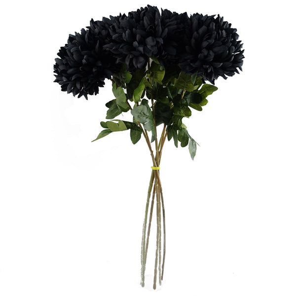 Pack of 6 x 75cm Extra Large Reflex Chrysanthemum - Black - Premium Quality