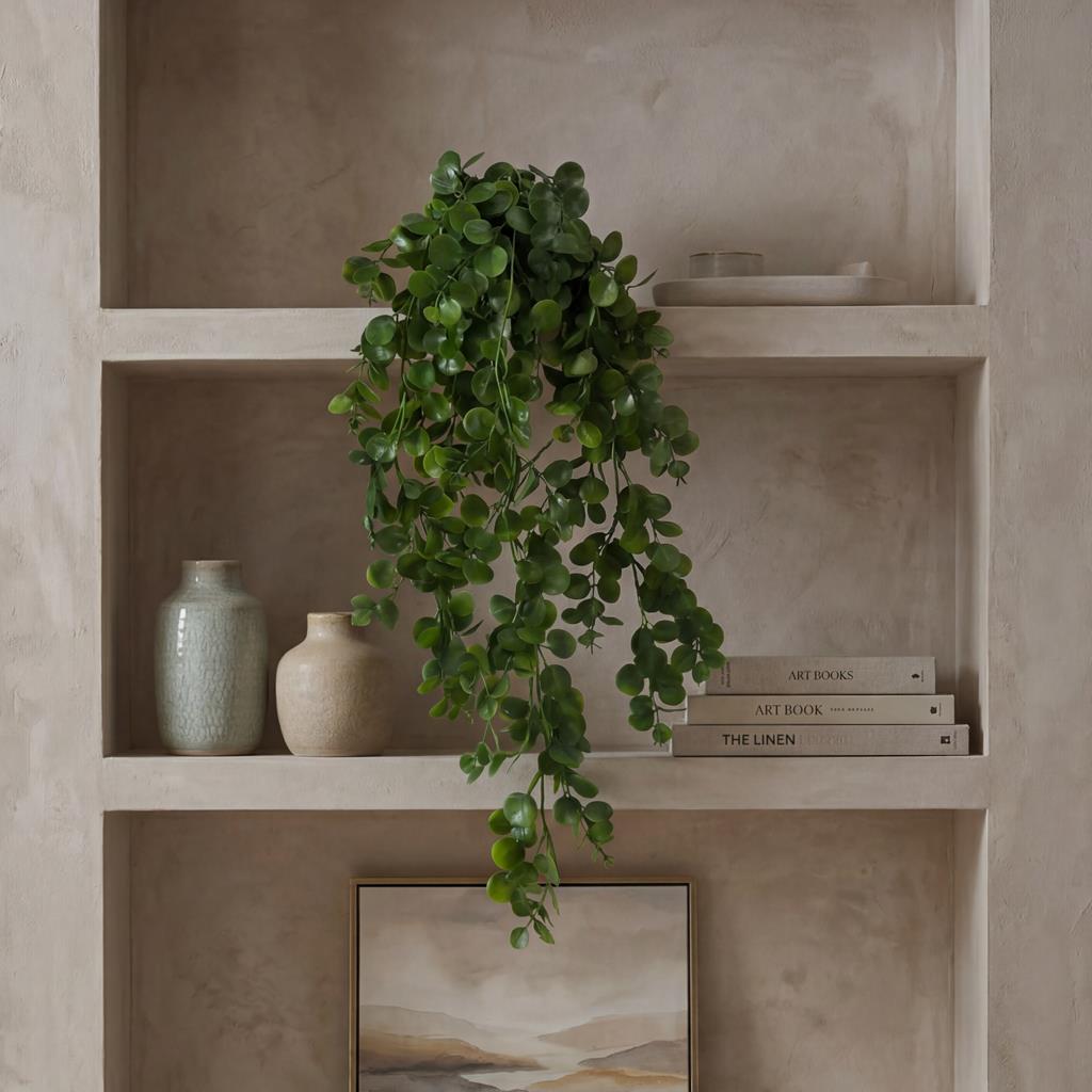 75cm Artificial Trailing Round Leaf Hanging Foliage Plant - Deep Forest Green