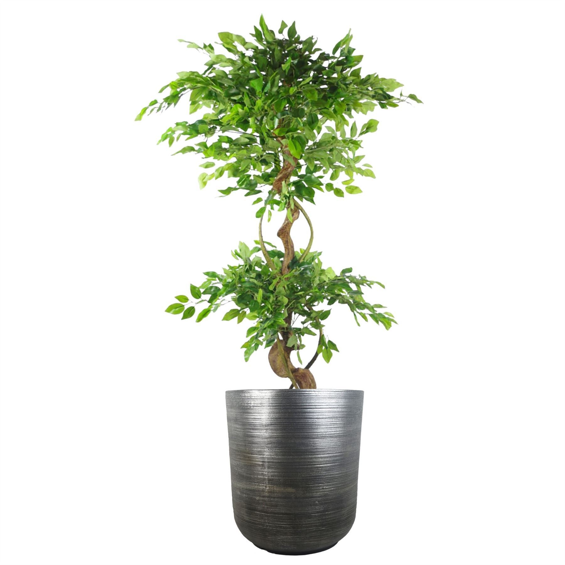 47cm x 41cm Coya Silver Ridged Planter Extra Large Composite Plant Pot - Premium Quality