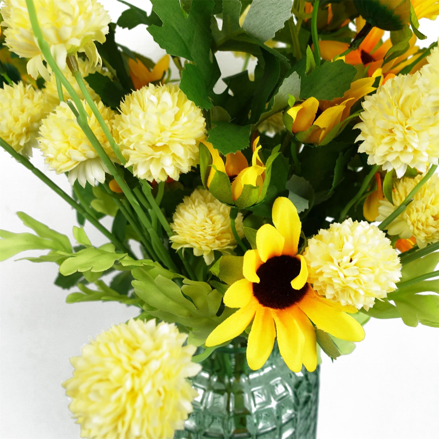 Pack of 6 x 50cm Dahlia Pompom Yellow Artificial Stem - Premium Quality