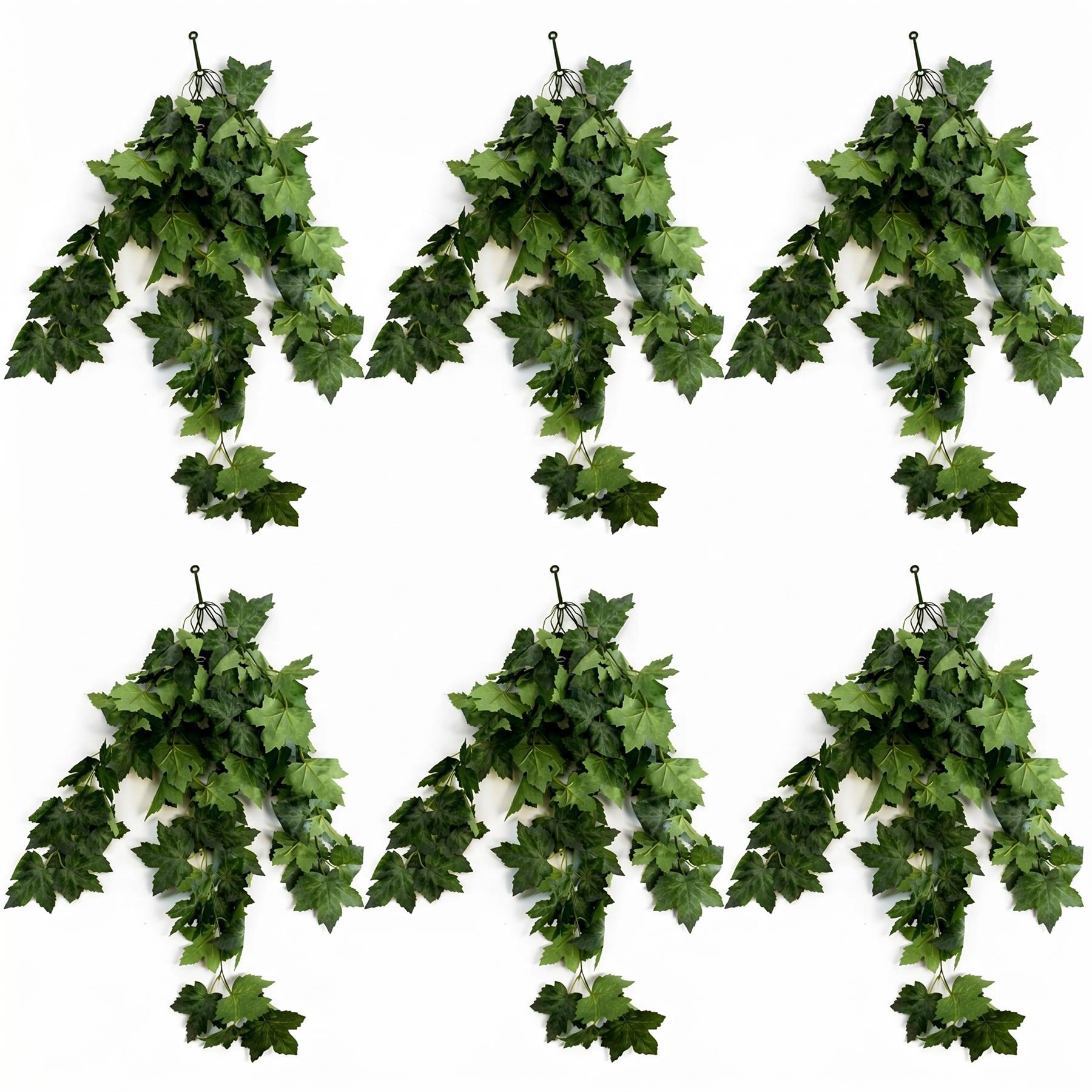 Pack of 6 x 70cm Artificial Trailing Grape Ivy Plant Faux Hanging Foliage - Green