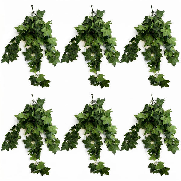 Pack of 6 x 70cm Artificial Trailing Grape Ivy Plant Faux Hanging Foliage - Green