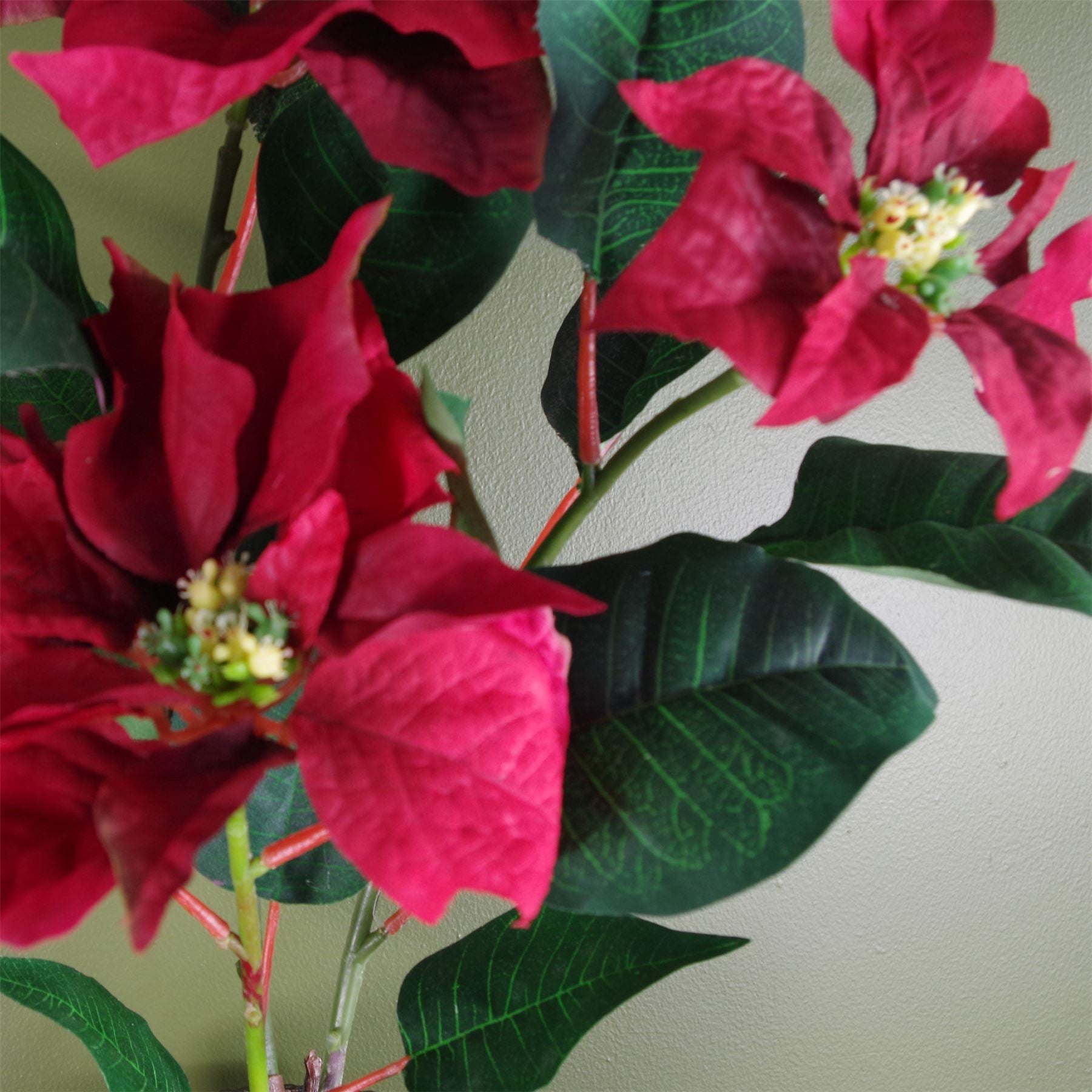 Artificial Poinsettia Xmas Plant Grey Pot Botanik