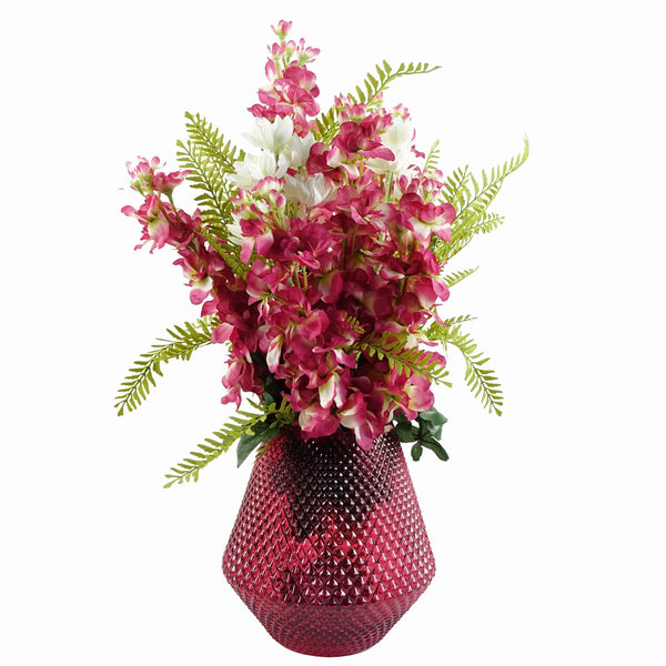 Glass Vase Diamond Embossed Pink Glass Vase 23cm