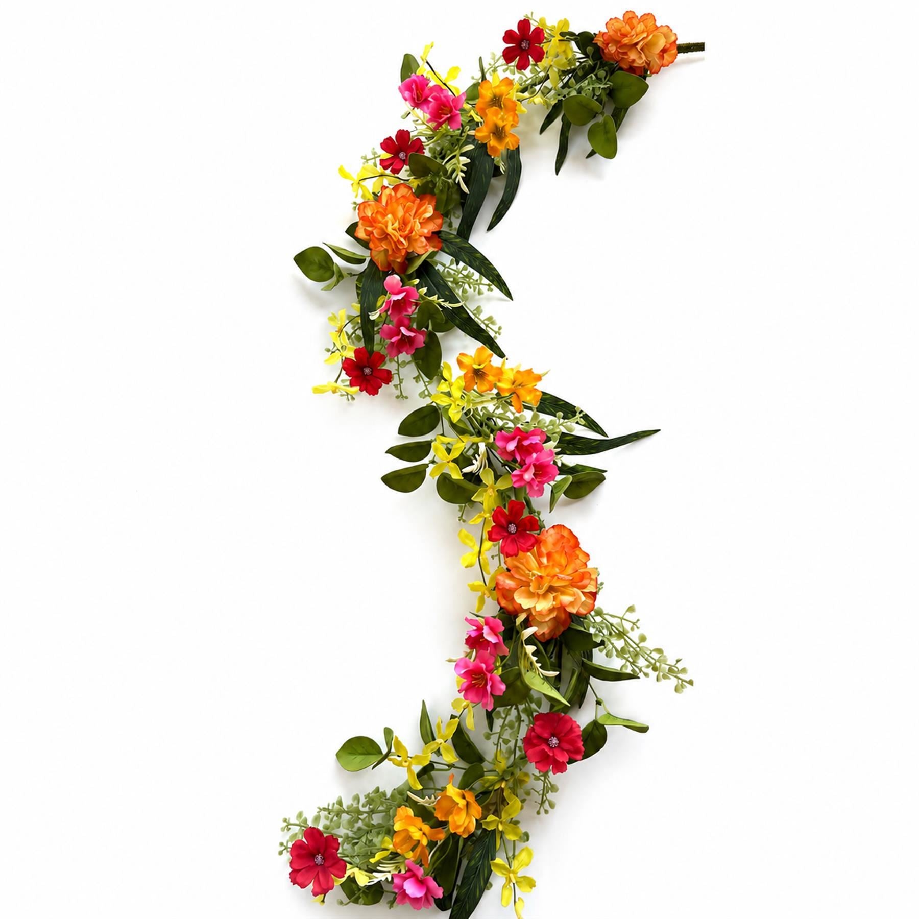 50cm Artificial Bright Spring Flower Wreath and 140cm Garland Set