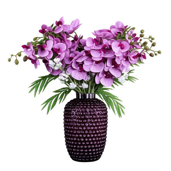 Leaf 80cm Amethyst Vase Artificial Orchids and  Foliage
