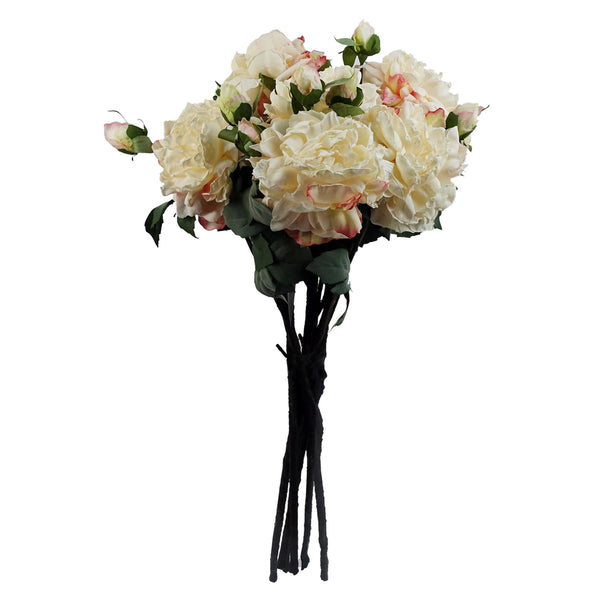 6 x 60cm Peony Artificial Flower Cream - 6 flowers 18 buds - Premium Quality