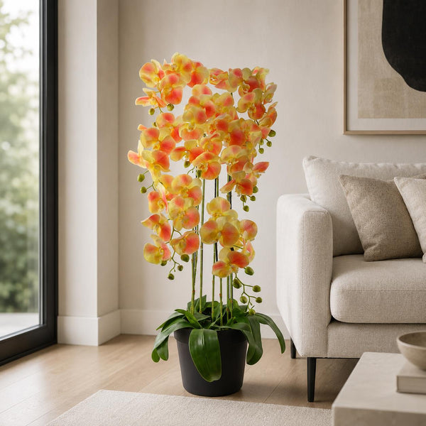 Large Yellow Artificial  Orchid Plant Artifcial 41 REAL TOUCH flowers Botanik