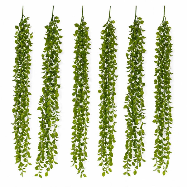Pack of 6 x 90cm Artificial Trailing Green Leaf Hanging Plant Faux Foliage Garland