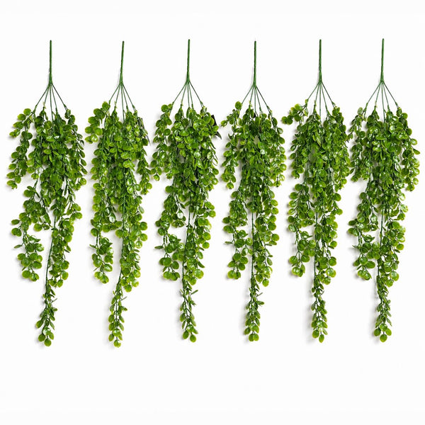 Pack of 6 x 75cm Artificial Trailing Round Leaf Hanging Foliage Plant - Classic Gloss Green