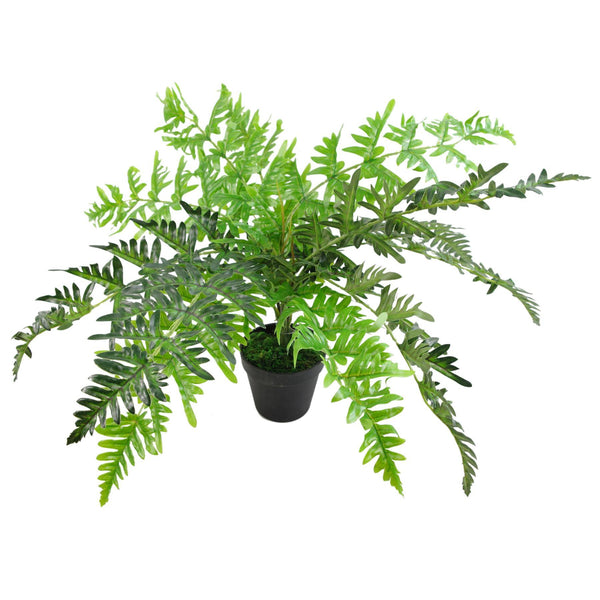 Large Artificial Ferns Display with XL Metal Silver Bowl Planter 50x65cm