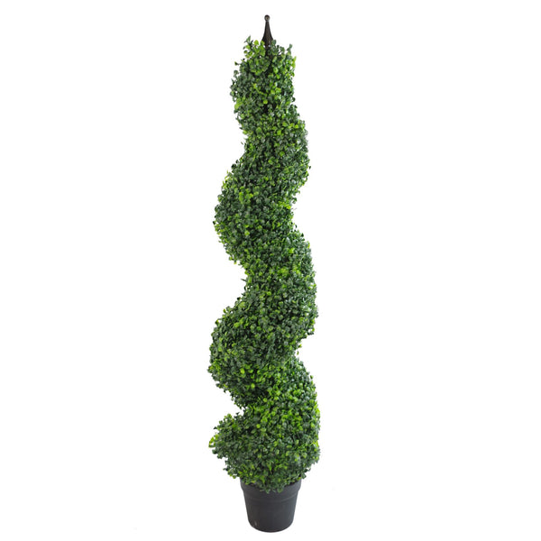 Artificial Boxwood Spiral Trees Topiary Spiral Metal Top Pair of 120cm 4ft Tall Botanik