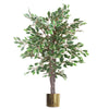 130cm LARGE Realistic White Edge Ficus Artificial Plant Tree Gold Metal Planter - Premium Quality