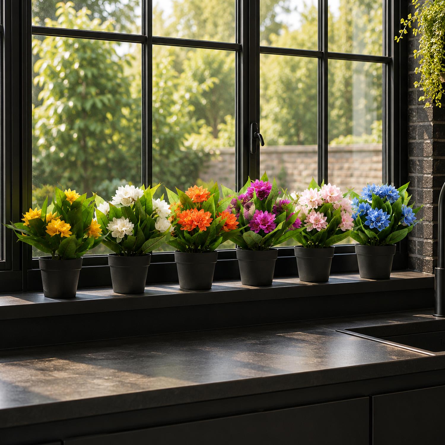 Leaf Design 6x 18cm Artificial Freesia Plants in Assorted Colours Flowering