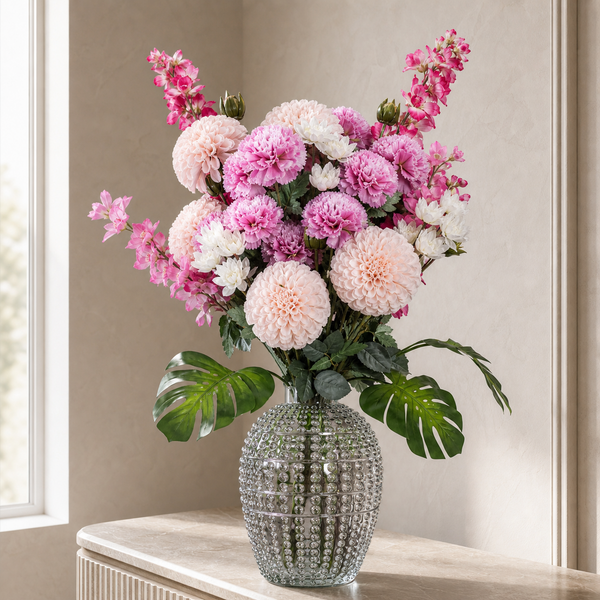 75cm Dahlia Artificial Flowers Tropical Blossom Bubble Vase - Premium Quality