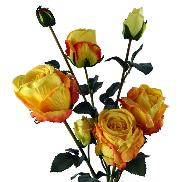 6 x 60cm Yellow Rose Artificial Flower Sprays - 24 Flowers 18 Buds - Premium Quality