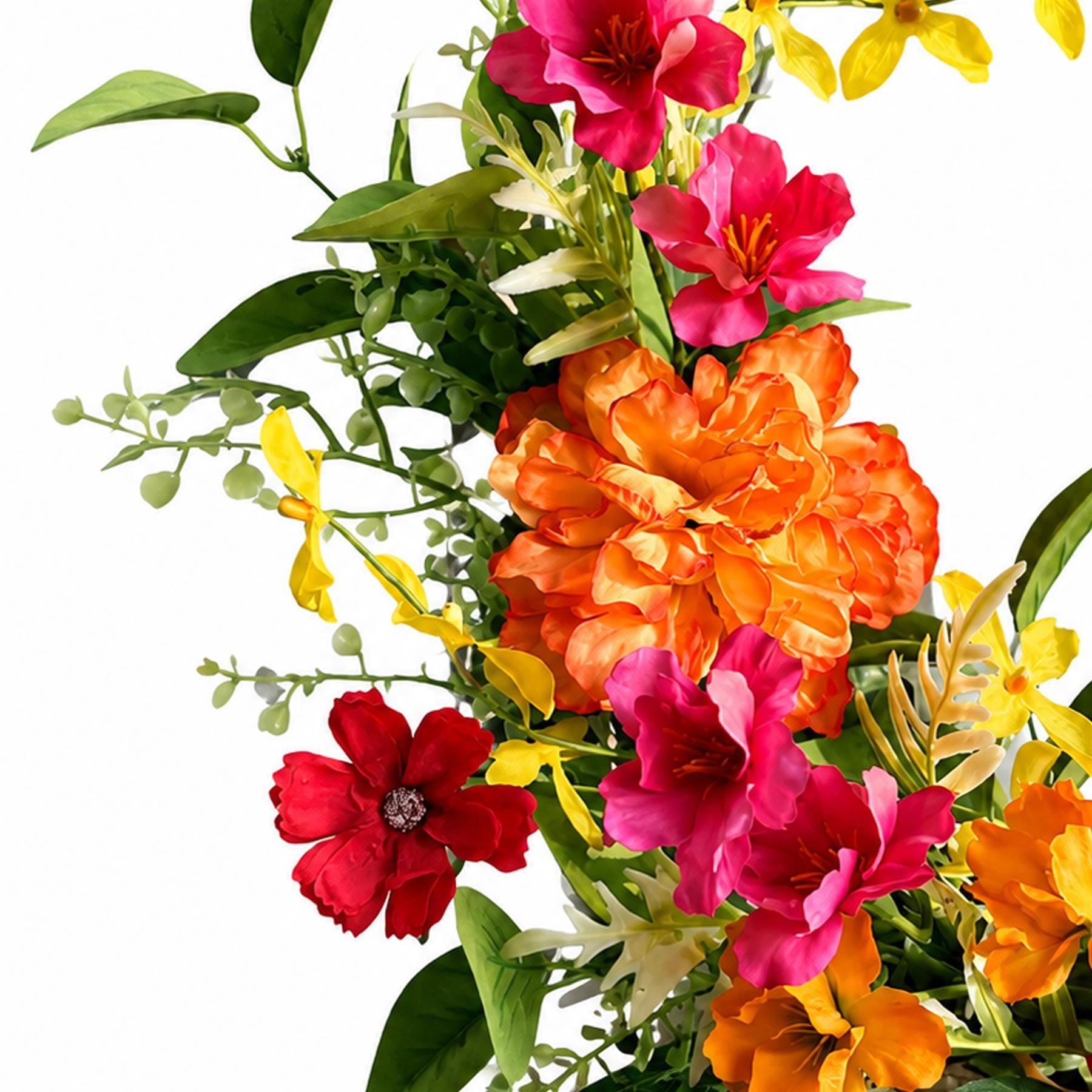 50cm Artificial Bright Spring Flower Wreath and 140cm Garland Set