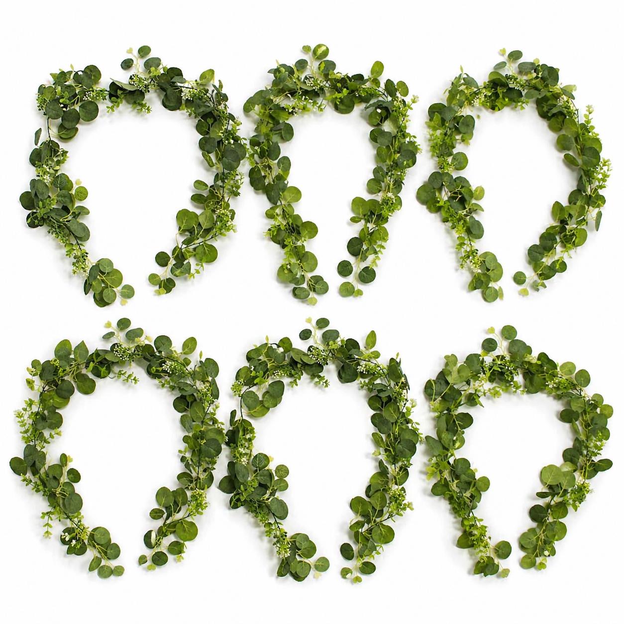 Pack of 6 x 160cm Artificial Eucalyptus Garland with Mixed Foliage