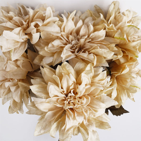 Pack of 6 x 55cm Dahlia Flower Stem - Dusty Cream - Premium Quality