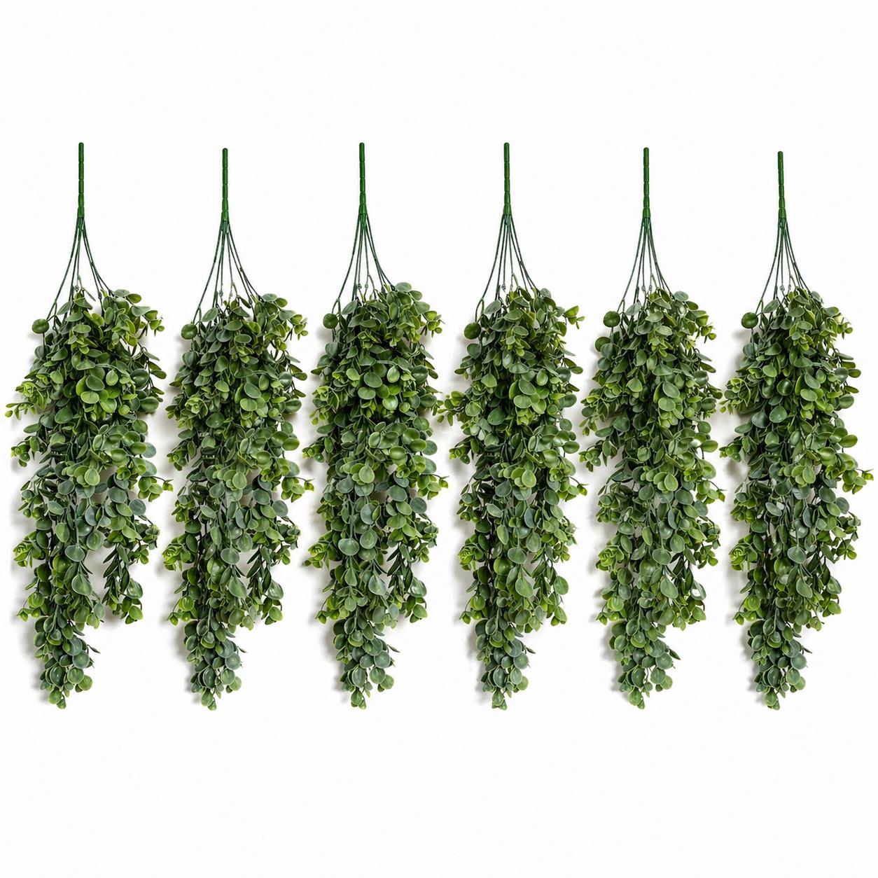 Pack of 6 x 75cm Artificial Trailing Round Leaf Hanging Foliage Plant - Bright Lime Green