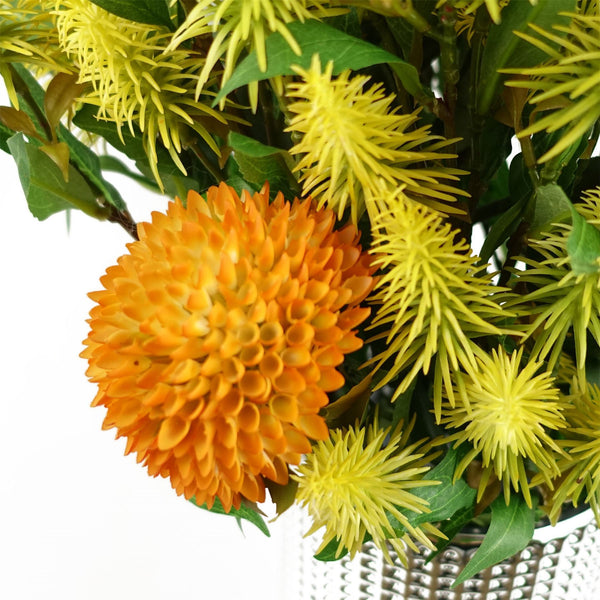 Pack of 6 x 70cm Large Ball Dahlia Artificial Flower Stem Yellow - Premium Quality