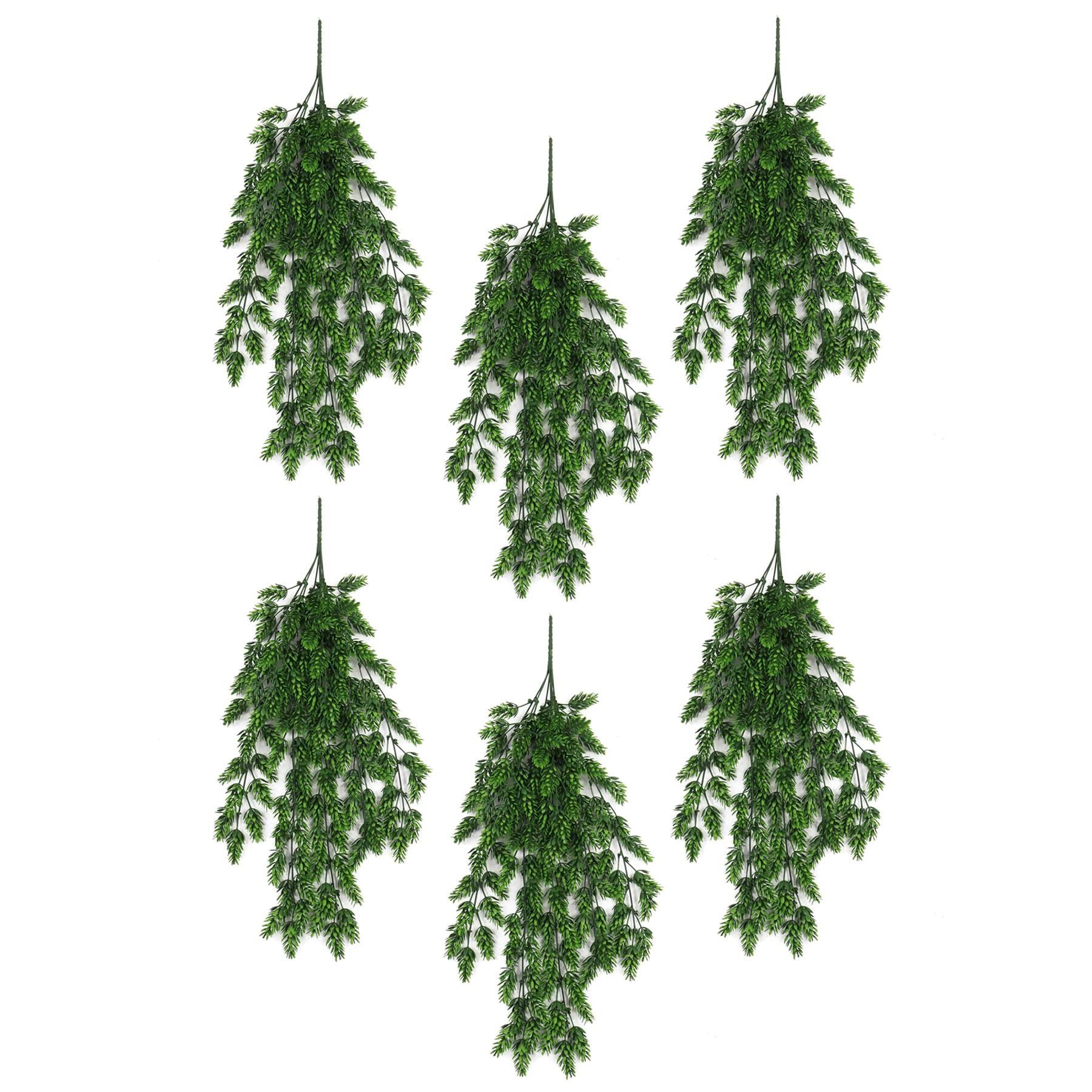Pack of 6 x Hanging UV and Fire Resistant Artificial Clustered Fern Plant 128cm - Premium Quality