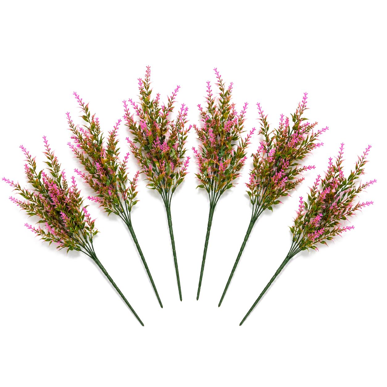 Pack of 6 x 34cm Artificial Pink Heather Stem Plant