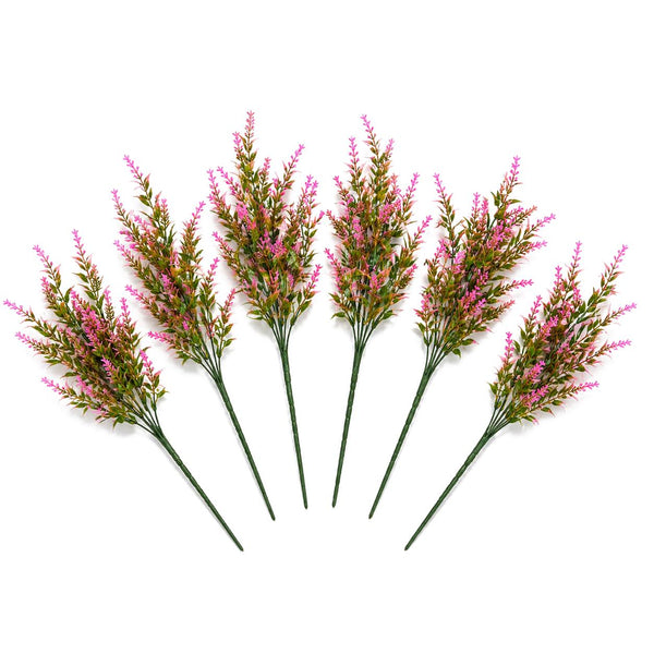Pack of 6 x 34cm Artificial Pink Heather Stem Plant