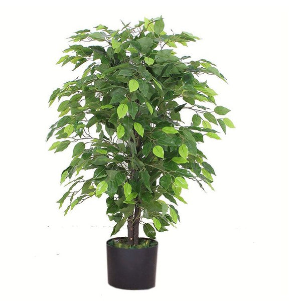 Artificial Ficus Tree Plant Green Bushy Ficus 90cm Gold Planter