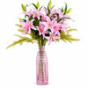 100cm Pink Lily and Fern Display Glass Vase - Premium Quality