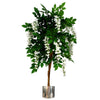 130cm Luxury Artificial Wisteria Tree White Flowers - Premium Range Silver Metal Planter - Premium Quality