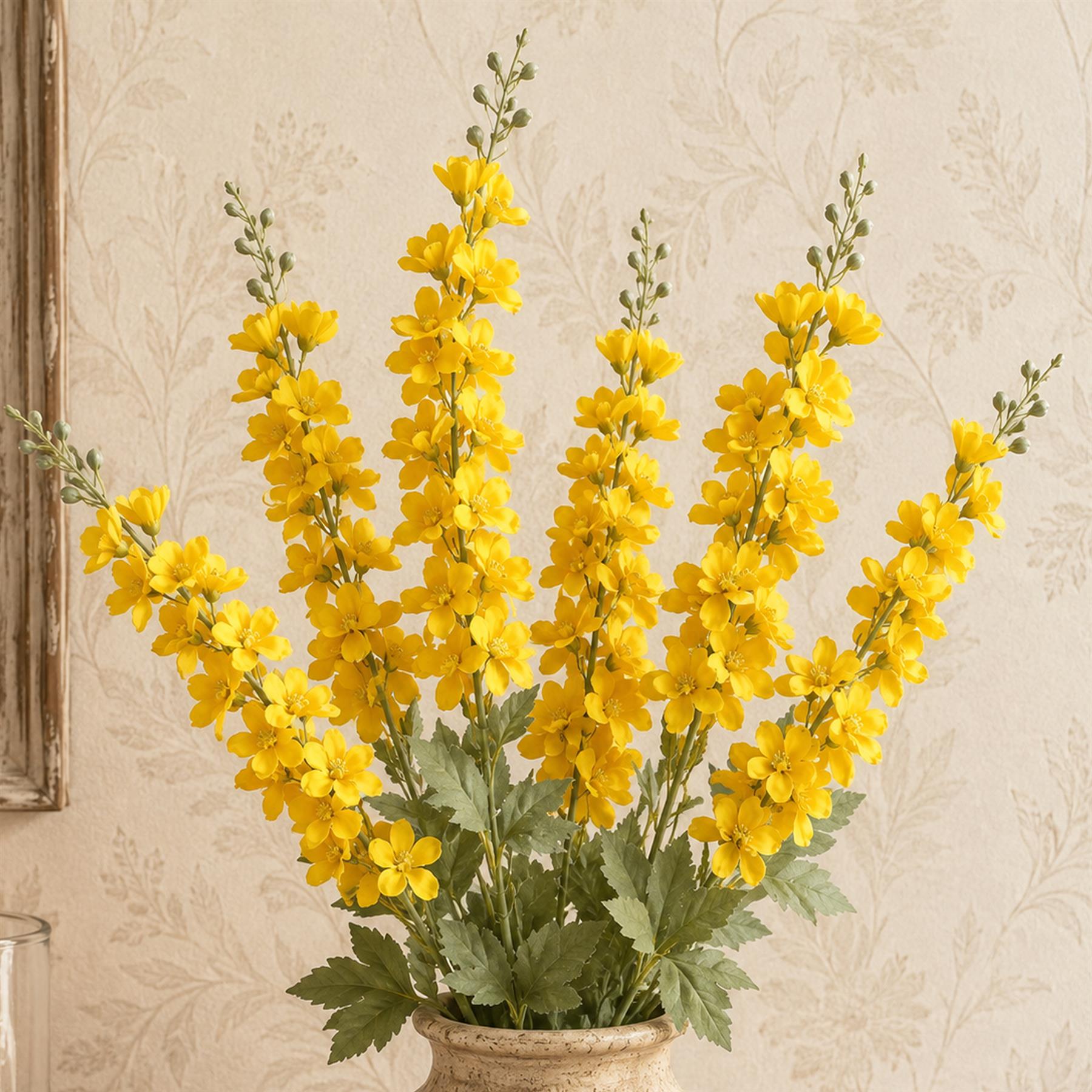 85cm Artificial Yellow Larkspur Flower Stem