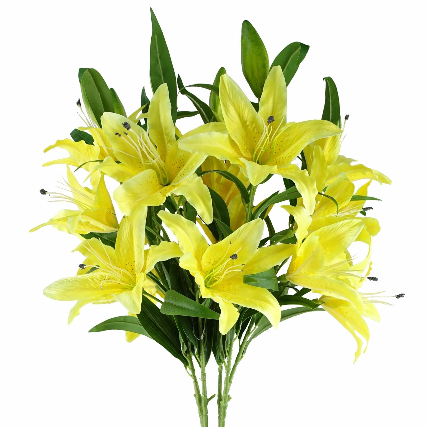 Pack of 6 x 100cm Large Yellow Lily Stem - 18 Flowers - Premium Quality