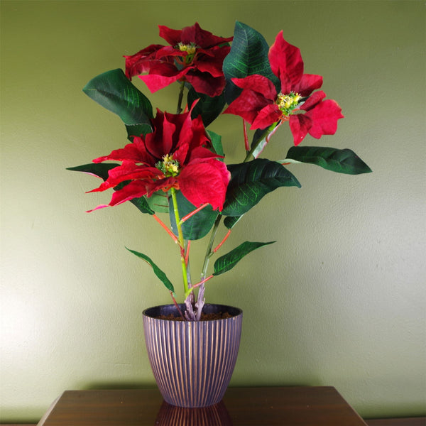 Artificial Poinsettia Xmas Plant Grey Pot Botanik