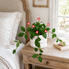 45cm Artificial Trailing Striped Leaf Plant with Pink Flowers in White Pot