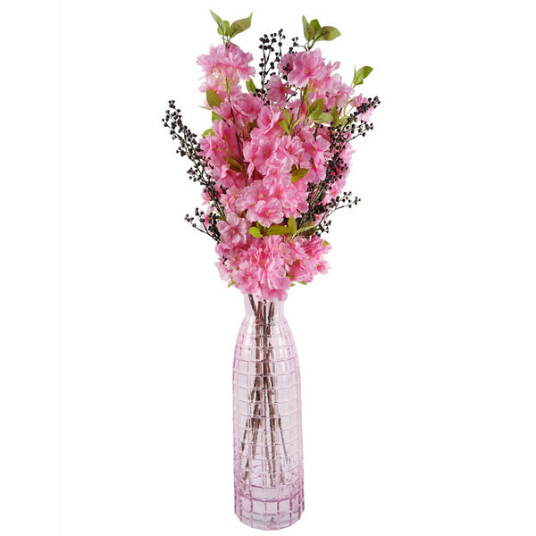 100cm Pink Artificial Blossom and Berries Glass Vase - Premium Quality
