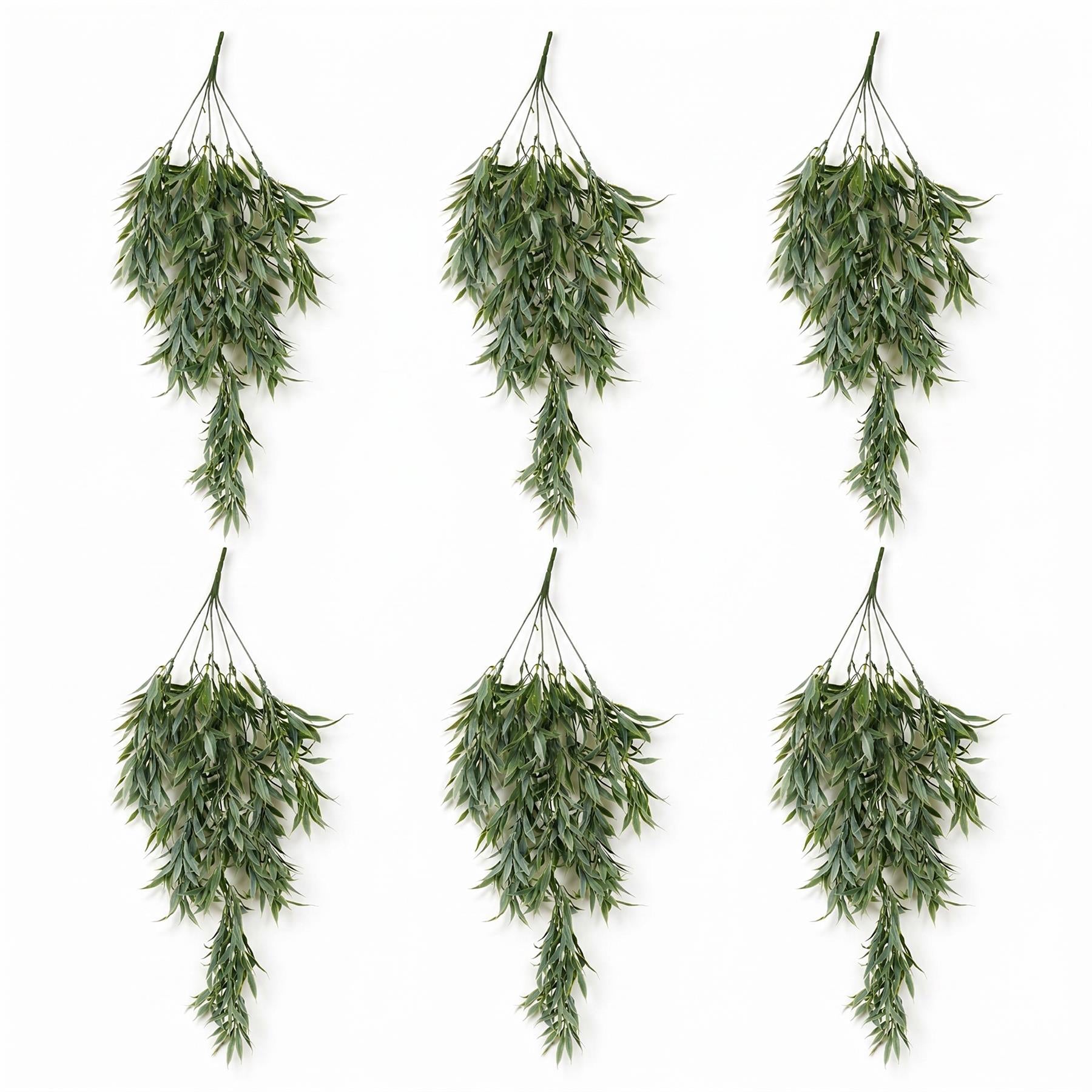 Pack of 6 x 80cm Italian Ruscus Hanging Plant with Realistic Foliage - Sage Green