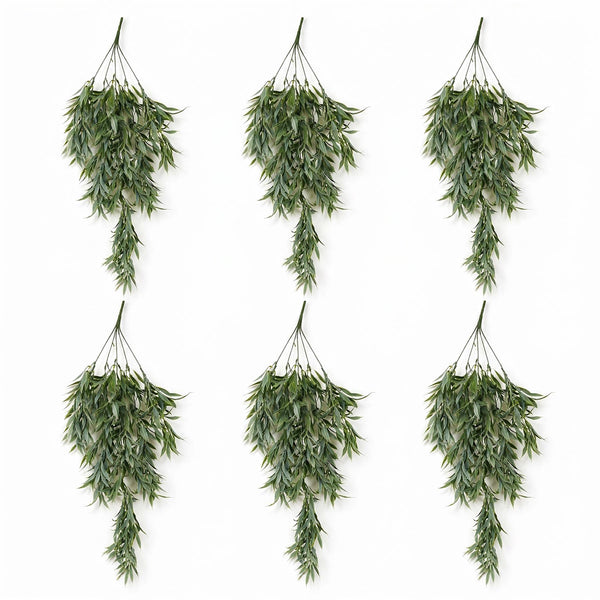 Pack of 6 x 80cm Italian Ruscus Hanging Plant with Realistic Foliage - Sage Green