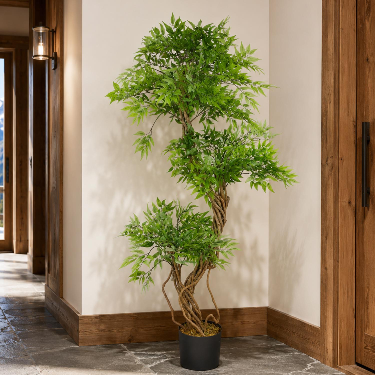 Large Artificial Tree Japanese Fruticosa Ficus Tree Plain Plastic Pot 140cm Botanik