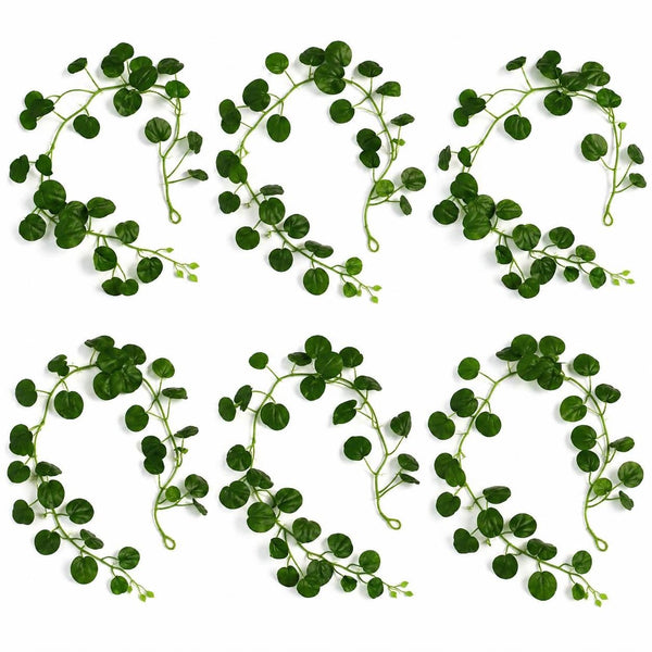 Pack of 6 x 160cm Artificial Round Pilea Botanik Garland Hanging Decoration - Premium Quality