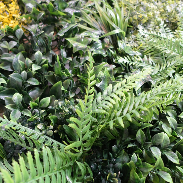 100cm Artificial Tropical Mixed Foliage Green Wall Panel with Red and Yellow Floral Detail