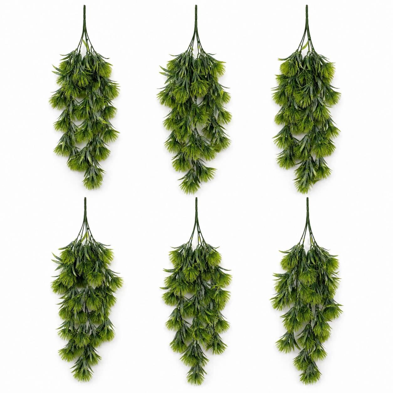 Pack of 6 x 75cm Artificial Green Thistle Trailing Hanging Plant Faux Floral - Premium Quality