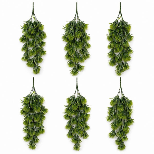 Pack of 6 x 75cm Artificial Green Thistle Trailing Hanging Plant Faux Floral - Premium Quality