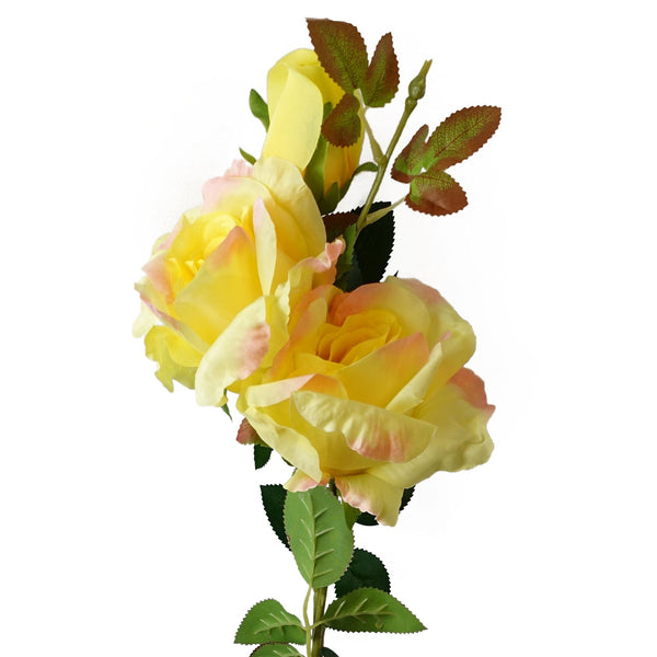 80cm Artificial Yellow Rose Stem - 3 flowers