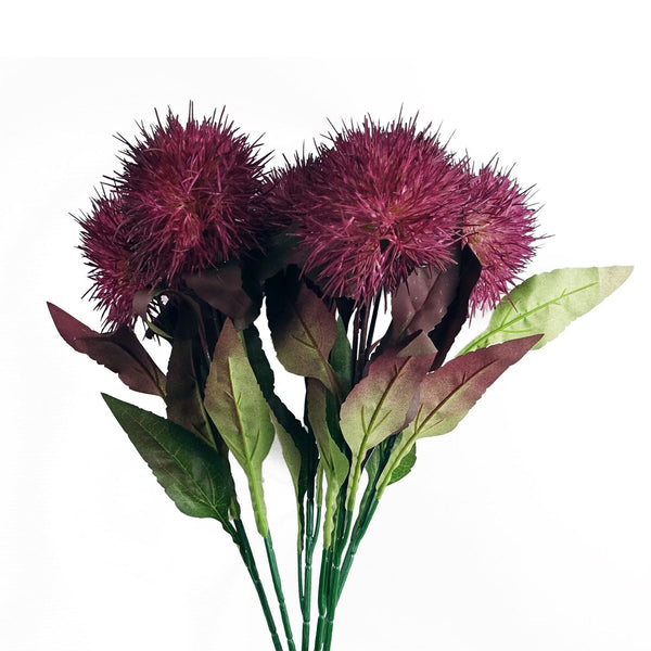 Pack of 6 x 70cm Globe Thistle Purple Ball Artificial Flower Stem - Premium Quality